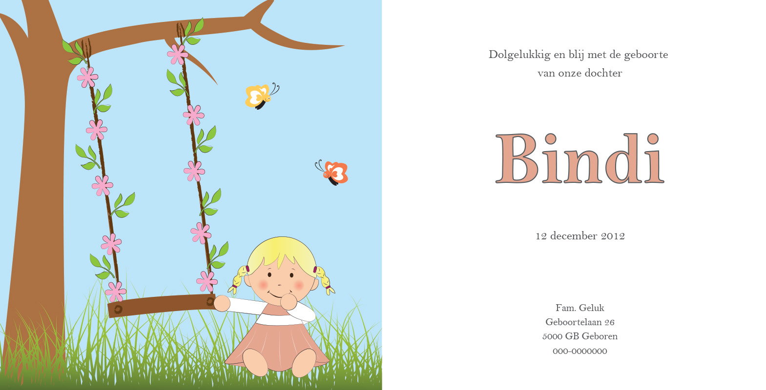 geboortekaartje Bindi- geboortekaartjes – babykaartjes – geboorte kaartje – hippegeboortekaartjes