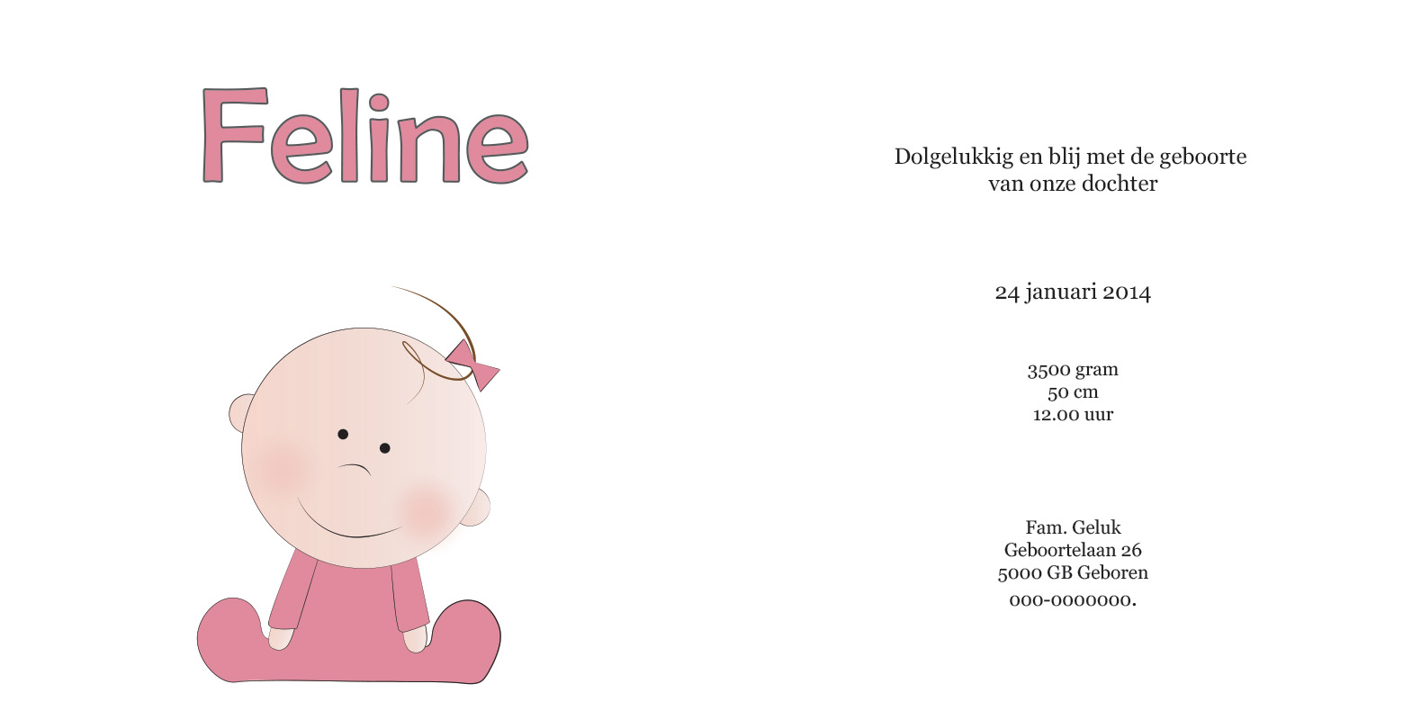 geboortekaartje Feline - geboortekaartjes – babykaartjes – geboortekaart– hippegeboortekaartjes