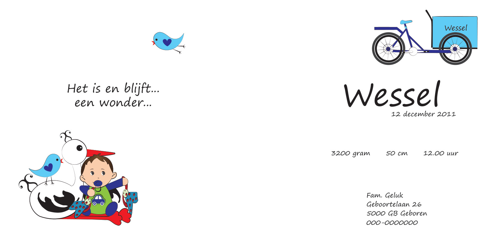 Geboortekaartje Wessel - geboortekaartjes – babykaartjes – geboortekaart– hippegeboortekaartjes