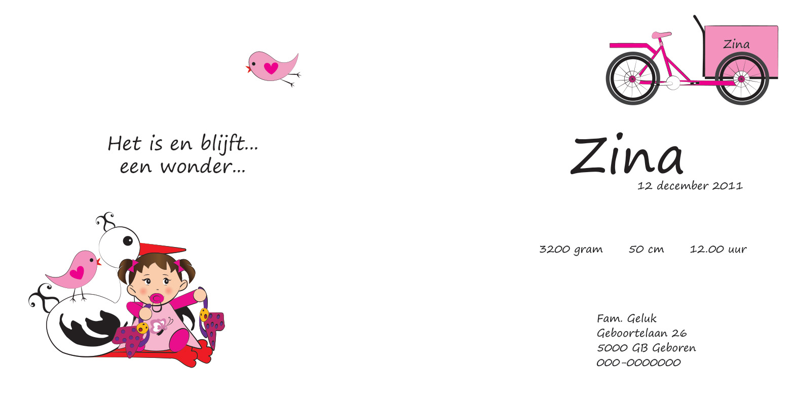 Geboortekaartje Zina - geboortekaartjes – babykaartjes – geboortekaart– hippegeboortekaartjes