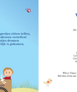 Geboortekaartje Vince - geboortekaartjes – babykaartjes – geboortekaart– hippegeboortekaartjes